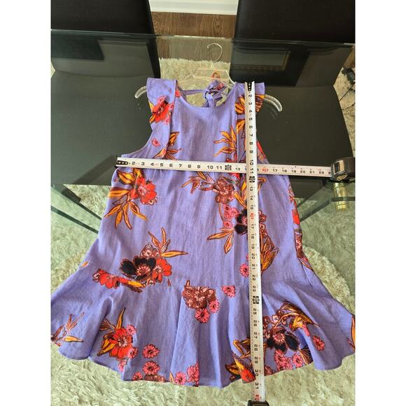 Free People Tunic Top Womens Small Blue Floral Cap Sleeve Drop Waist Crew Neck - Picture 8 of 11